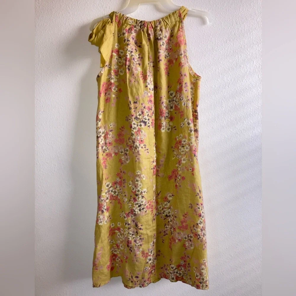 Bellambra Floral Dress in Mustard Yellow with Side Shoulder Tie - Picture 5 of 9